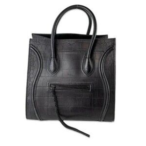 Celine Crocodile-Embossed Phantom Tote Med Calfskin Leather Top Handle MSRP 3100